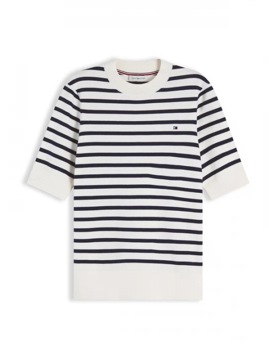 Obrázek produktu TOMMY HILFIGER Svetr 'Fine Short Sleeve' krémová / námořnická modř