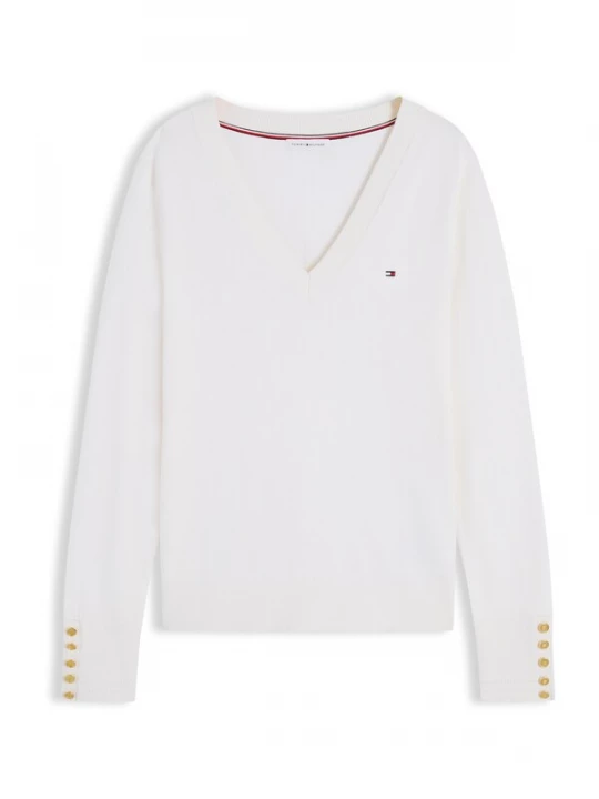 Obrázek produktu TOMMY HILFIGER Svetr 'Gold-tone Button Cuff' slonová kost