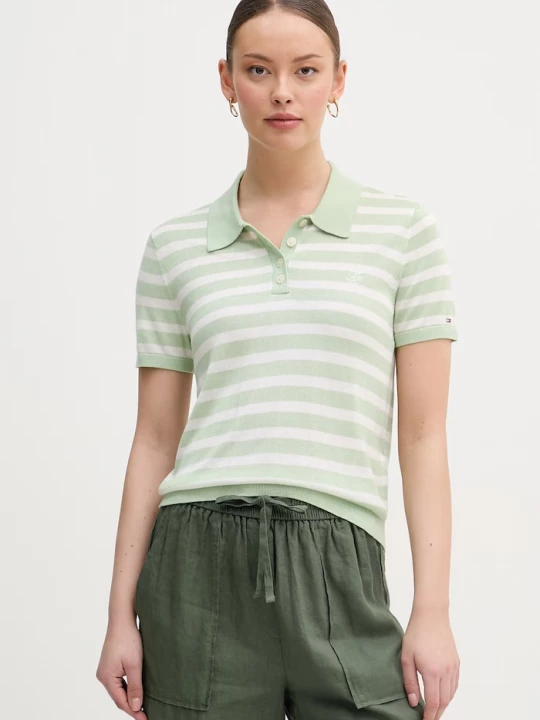 Obrázek produktu Tommy Hilfiger svetrové polo dámské s příměsí hedvábí zelená