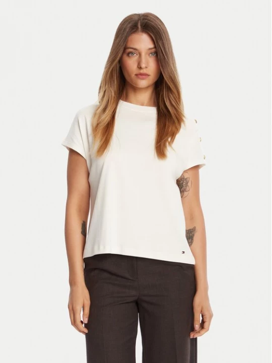 Obrázek produktu Tommy Hilfiger T-Shirt Gold Button WW0WW47455 Écru Regular Fit Krémová