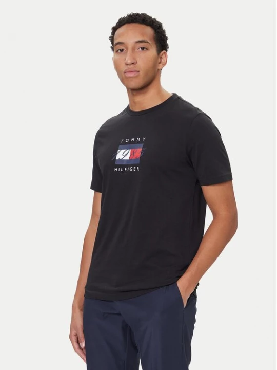 Obrázek produktu Tommy Hilfiger T-Shirt Linear Flag MW0MW41338 Černá Regular Fit