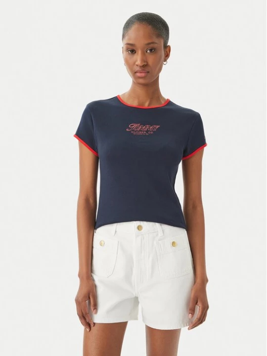 Obrázek produktu Tommy Hilfiger T-Shirt Logo Graphic Ringer WW0WW49245 Tmavomodrá Slim Fit