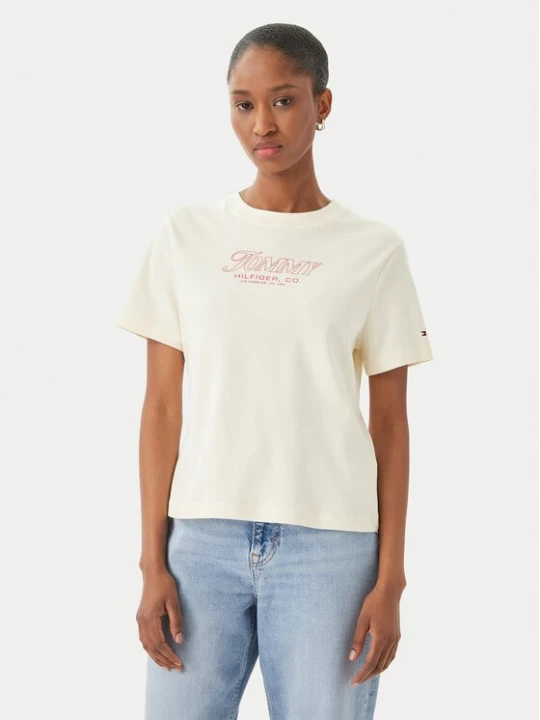 Obrázek produktu Tommy Hilfiger T-Shirt Logo Interlock WW0WW48707 Světle béžová Regular Fit