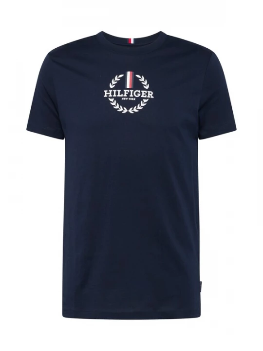 Obrázek produktu TOMMY HILFIGER Tričko 'Global Stripe Crest Logo Slim' námořnická modř / červená / černá / bílá
