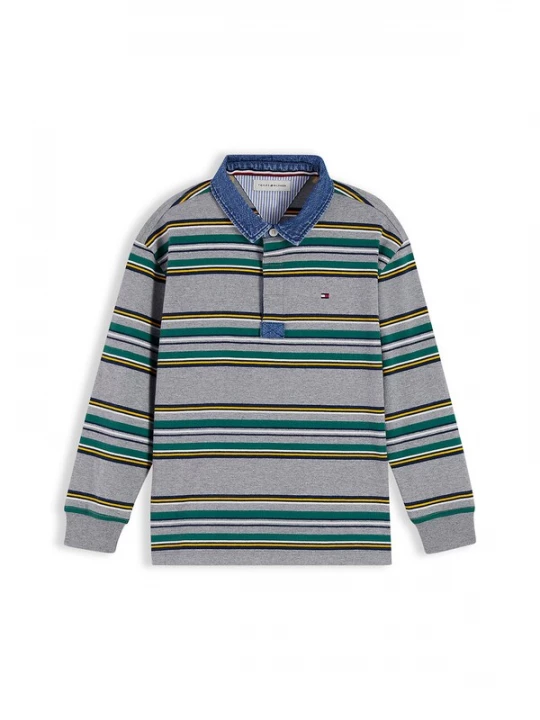 Obrázek produktu TOMMY HILFIGER Tričko tmavě modrá / šedý melír / nefritová / bílá