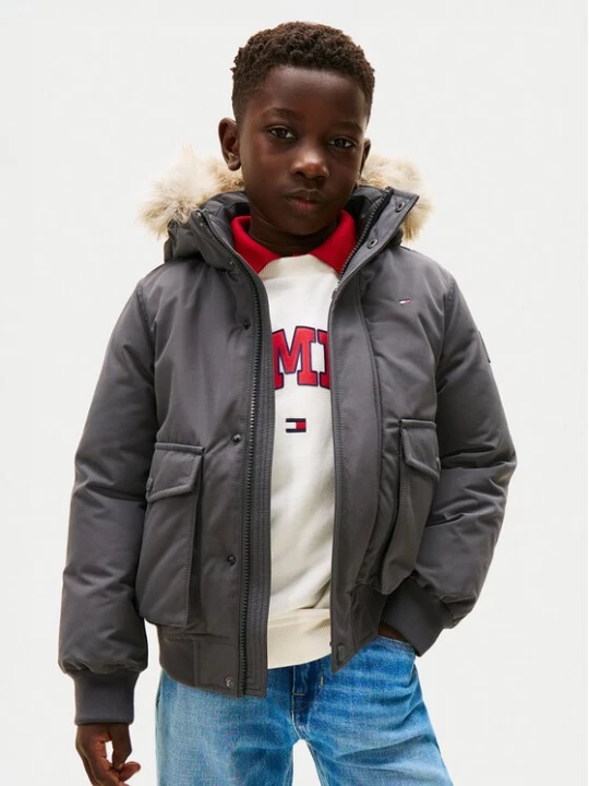 Obrázek produktu Tommy Hilfiger Zimní bunda Hooded Fake Fur Bomber KB0KB09887 Šedá Regular Fit