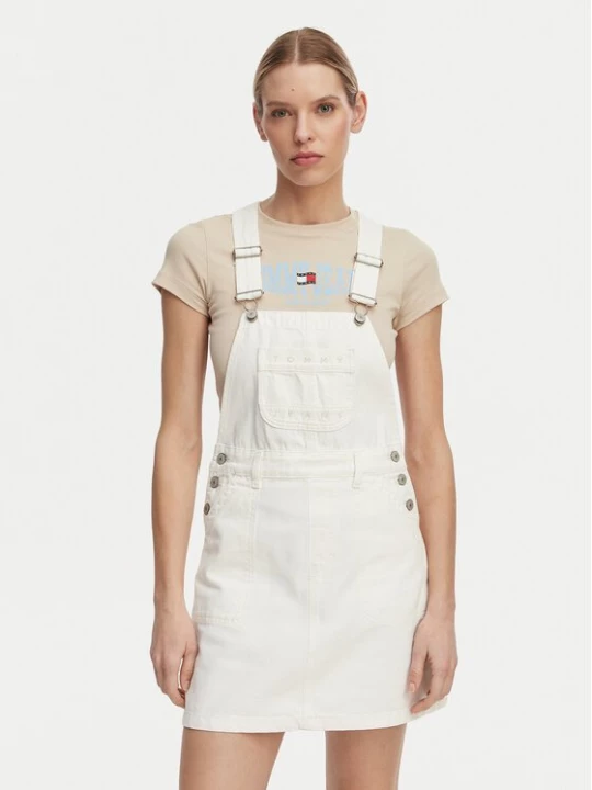 Obrázek produktu Tommy Jeans Džínové šaty Logo Pocket Dungaree DW0DW22002 Bílá Regular Fit