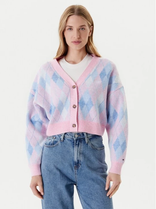 Obrázek produktu Tommy Jeans Kardigan Argyle DW0DW21180 Růžová Relaxed Fit