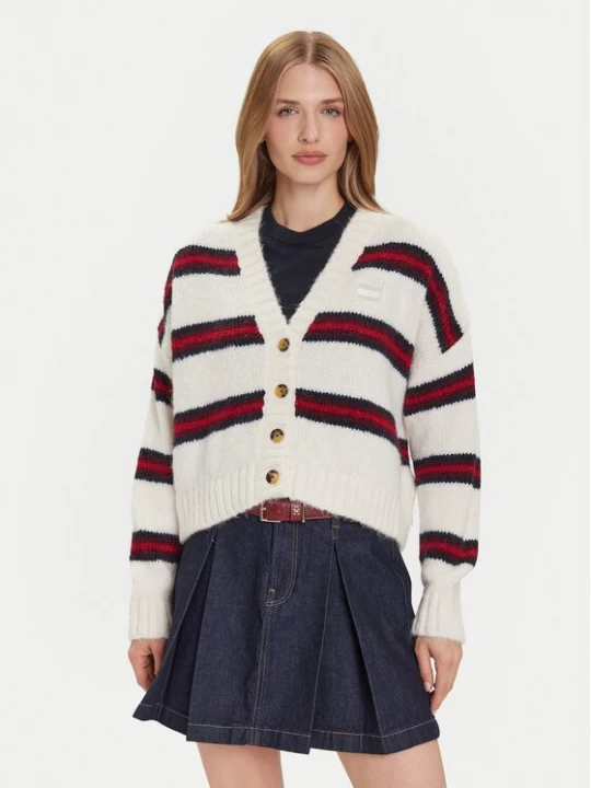 Obrázek produktu Tommy Jeans Kardigan Badge DW0DW21678 Écru Relaxed Fit Krémová