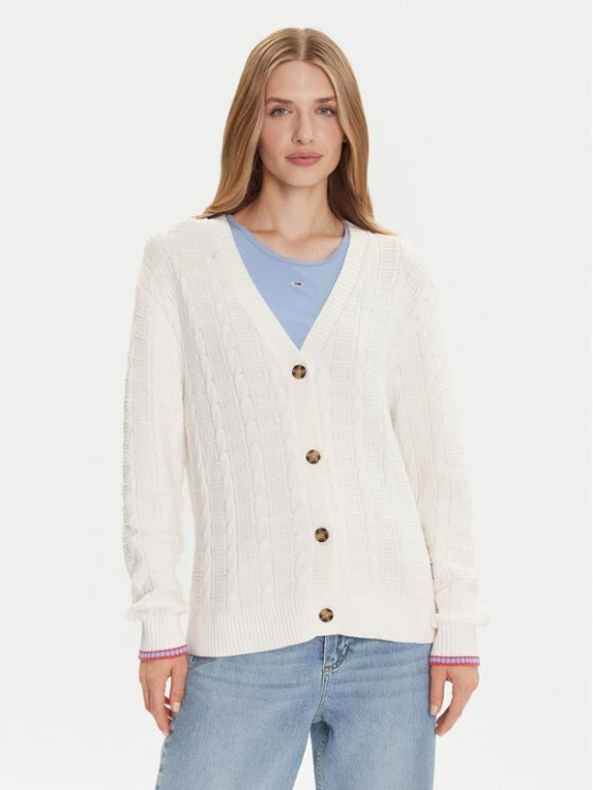 Obrázek produktu Tommy Jeans Kardigan Cable DW0DW21681 Écru Relaxed Fit Krémová