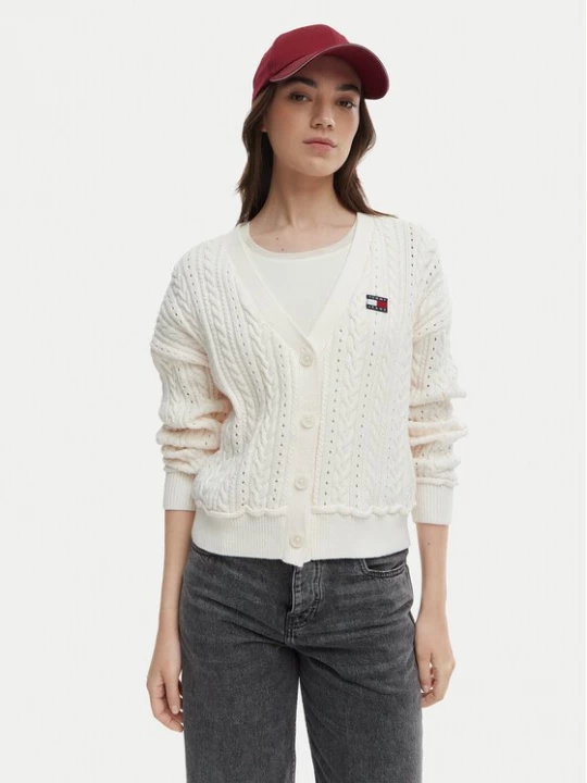 Obrázek produktu Tommy Jeans Kardigan DW0DW23024 Écru Regular Fit Krémová