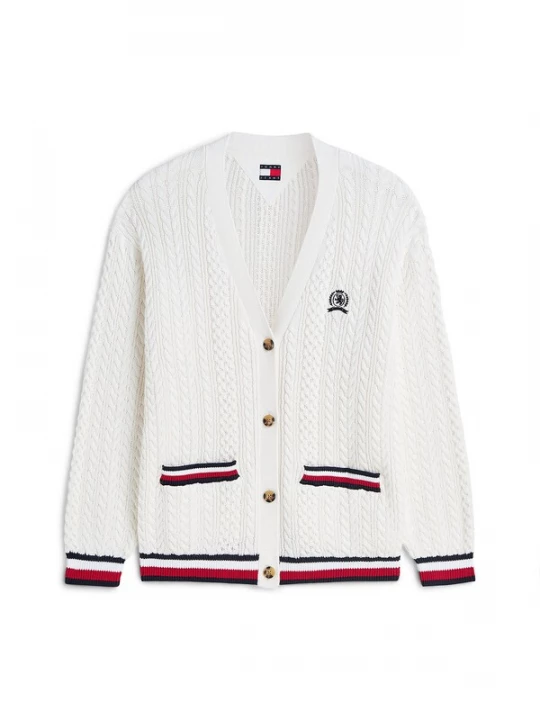 Obrázek produktu Tommy Jeans Kardigan 'Global Stripe Oversized Cable' červená / černá / bílá