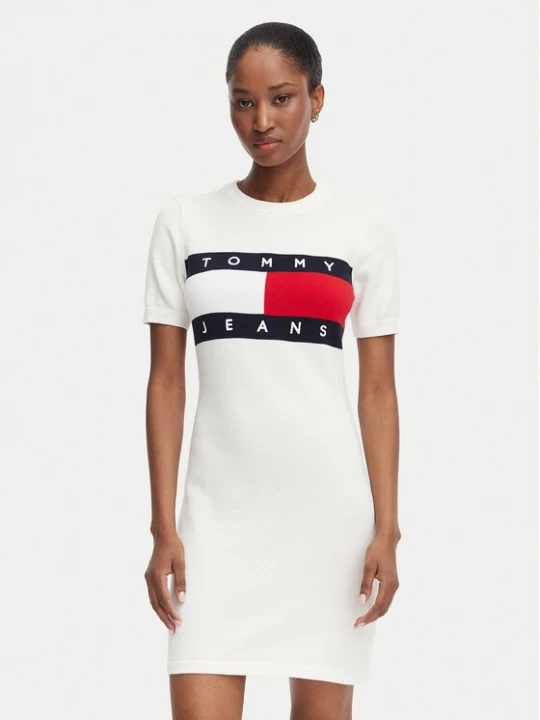 Obrázek produktu Tommy Jeans Každodenní šaty Flag DW0DW22853 Bílá Slim Fit