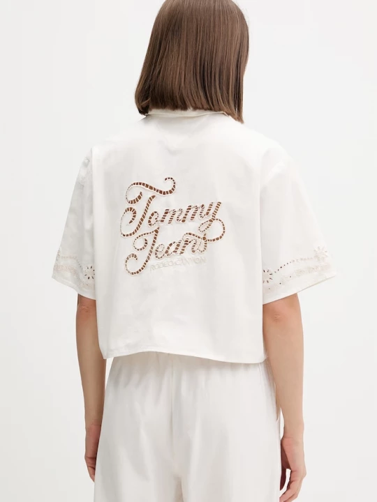 Obrázek produktu Tommy Jeans košile dámská s příměsí lnu béžová