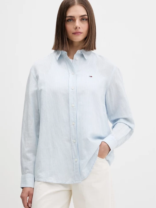 Obrázek produktu Tommy Jeans košile dámská se lnem modrá