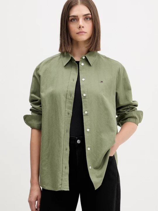 Obrázek produktu Tommy Jeans košile dámská se lnem zelená