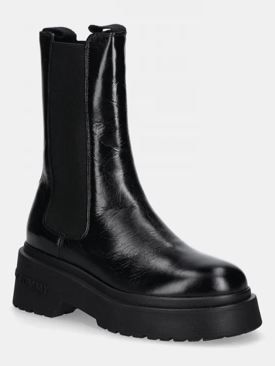Obrázek produktu Tommy Jeans Kožené kotníkové boty Tommy Jeans CHUNKY SHINY LEATHER CHELSEA černá