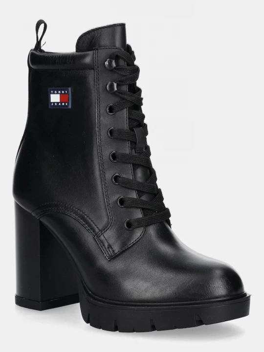 Obrázek produktu Tommy Jeans Kožené kotníkové boty Tommy Jeans TJW HEEL LACE UP BOOT černá