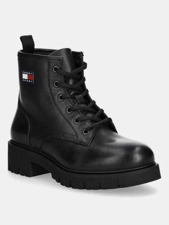 Obrázek produktu Tommy Jeans Kožené kotníkové boty Tommy Jeans TJW LACE UP LEATHER BOOT černá