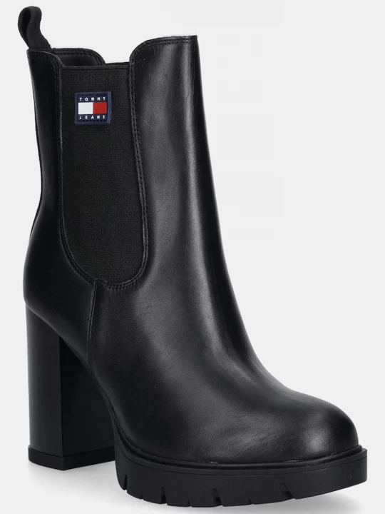 Obrázek produktu Tommy Jeans Kožené kotníkové boty Tommy Jeans TJW LEATHER HEEL BOOT černá
