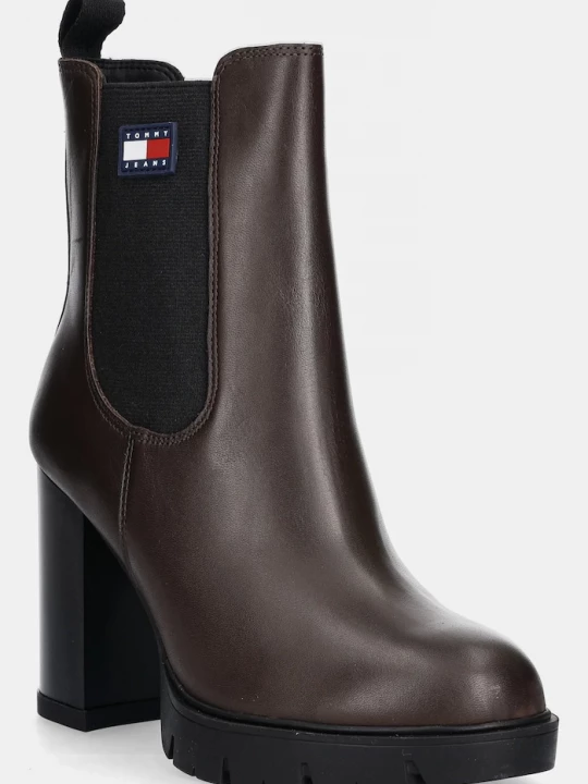 Obrázek produktu Tommy Jeans Kožené kotníkové boty Tommy Jeans TJW LEATHER HEEL BOOT hnědá