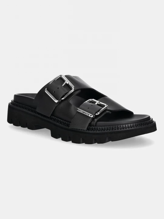 Obrázek produktu Tommy Jeans Kožené pantofle DOUBLE STRAP SANDAL černá