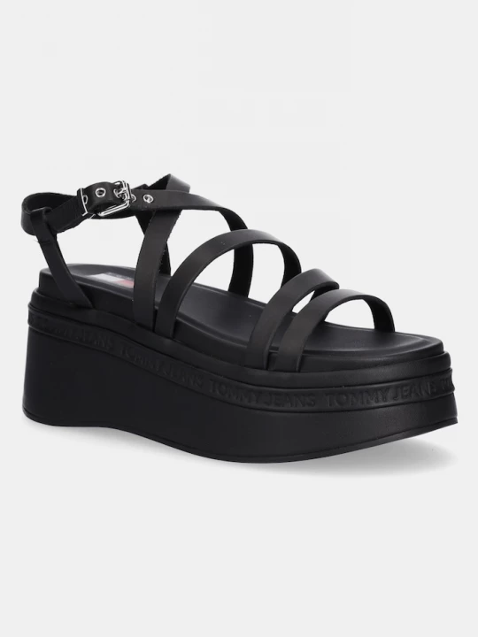 Obrázek produktu Tommy Jeans Kožené sandály Tommy Jeans WEDGY STRAPPY SANDAL černá