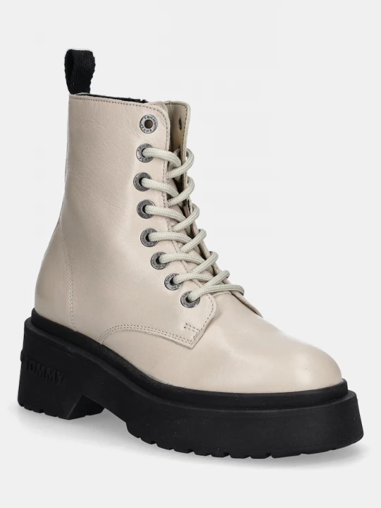 Obrázek produktu Tommy Jeans Kožené workery TJW CHUNKY SHINY LEATHER BOOT béžová