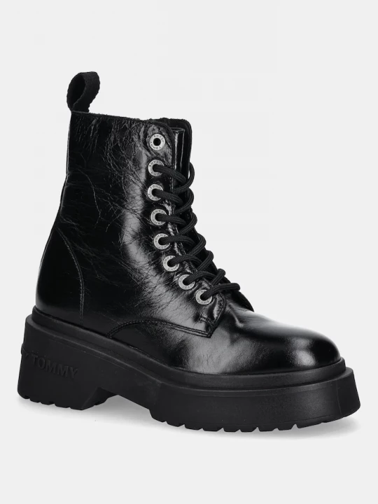 Obrázek produktu Tommy Jeans Kožené workery Tommy Jeans TJW CHUNKY SHINY LEATHER BOOT černá
