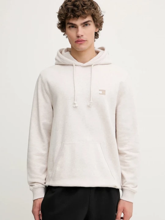 Obrázek produktu Tommy Jeans mikina kapucí pánská bavlněná béžová
