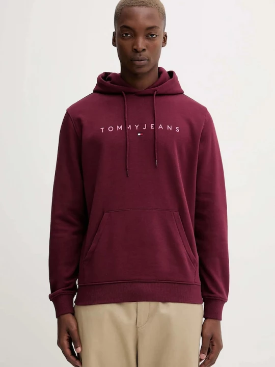 Obrázek produktu Tommy Jeans mikina kapucí pánská bavlněná burgundské