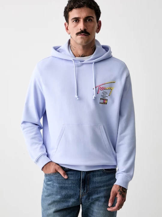Obrázek produktu Tommy Jeans mikina kapucí pánská bavlněná modrá