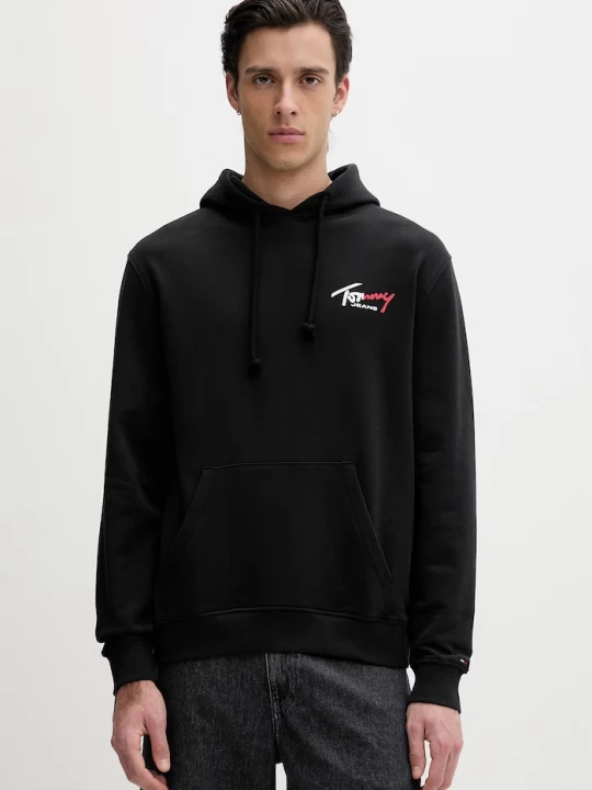 Obrázek produktu Tommy Jeans mikina s kapucí pánská bavlněná černá