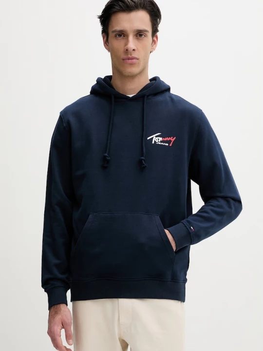 Obrázek produktu Tommy Jeans mikina s kapucí pánská bavlněná námořnická modř