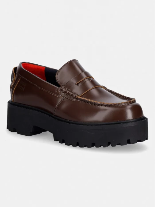 Obrázek produktu Tommy Jeans mokasíny dámské kožené ARCHIVE '01 LEATHER LOAFER hnědá