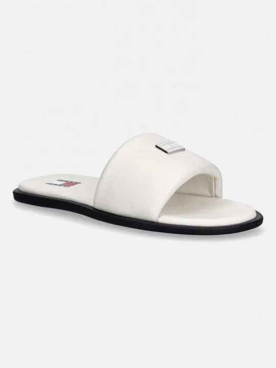 Obrázek produktu Tommy Jeans pantofle na plochém podpatku dámské kožené TJW SOFT PADDED CASUAL SLIDE béžová