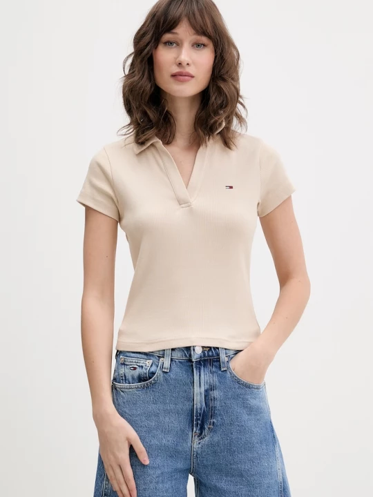 Obrázek produktu Tommy Jeans polo dámské bavlněné elastanem béžová
