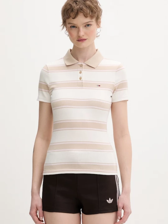 Obrázek produktu Tommy Jeans polo dámské bavlněné s elastanem béžová