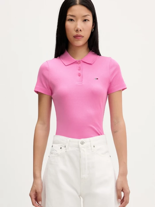 Obrázek produktu Tommy Jeans polo dámské bavlněné s elastanem růžová