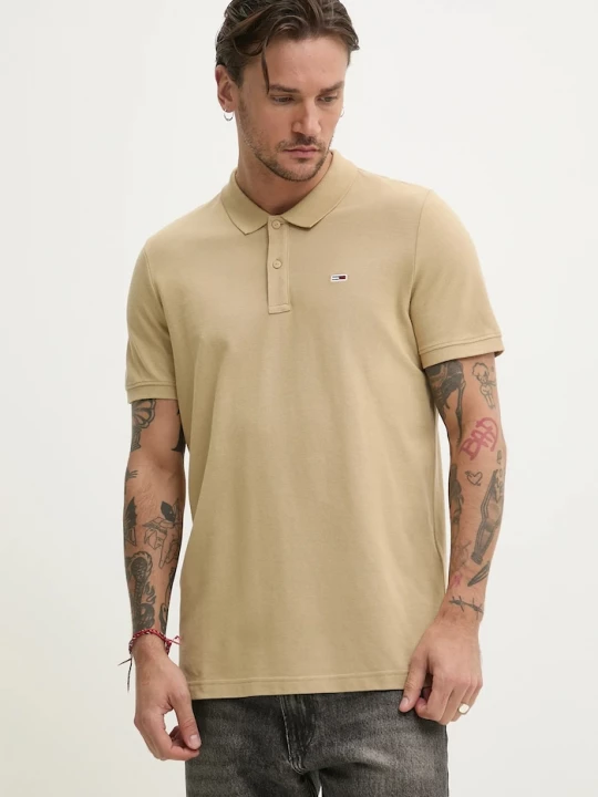 Obrázek produktu Tommy Jeans polo pánské bavlněné béžová