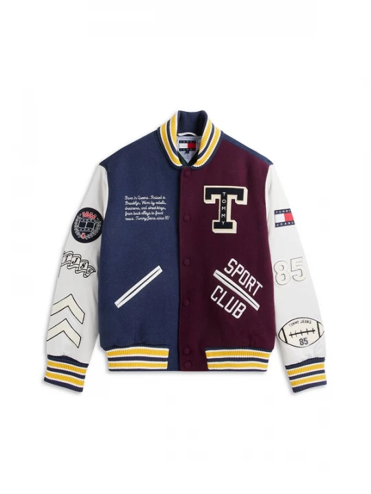 Obrázek produktu Tommy Jeans Přechodná bunda 'LETTERMAN' marine modrá / zlatě žlutá / vínově červená / bílá