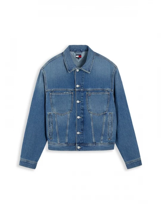 Obrázek produktu Tommy Jeans Přechodná bunda modrá džínovina / červená / bílá