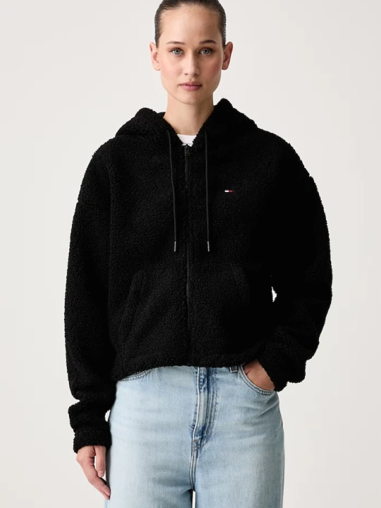 Obrázek produktu Tommy Jeans rozepínací mikina s kapucí dámská fleecová černá