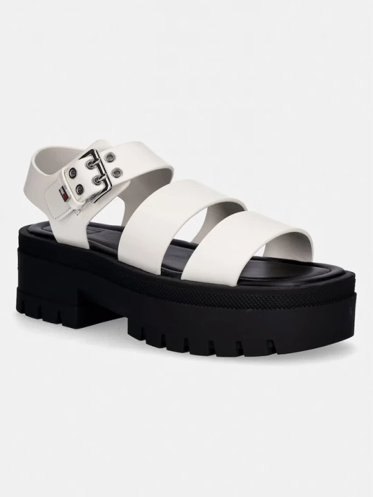 Obrázek produktu Tommy Jeans sandály dámské kožené TJW STRAPS LEATHER MAX SANDAL bílá