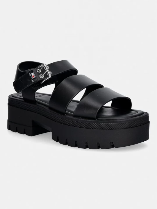 Obrázek produktu Tommy Jeans sandály dámské kožené TJW STRAPS LEATHER MAX SANDAL černá