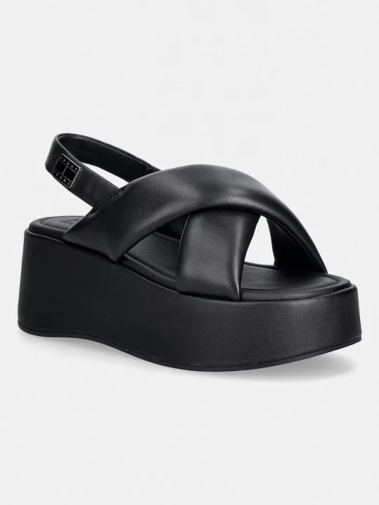 Obrázek produktu Tommy Jeans sandály na platformě dámské kožené TJW PADDED STRAPS WEDGES černá