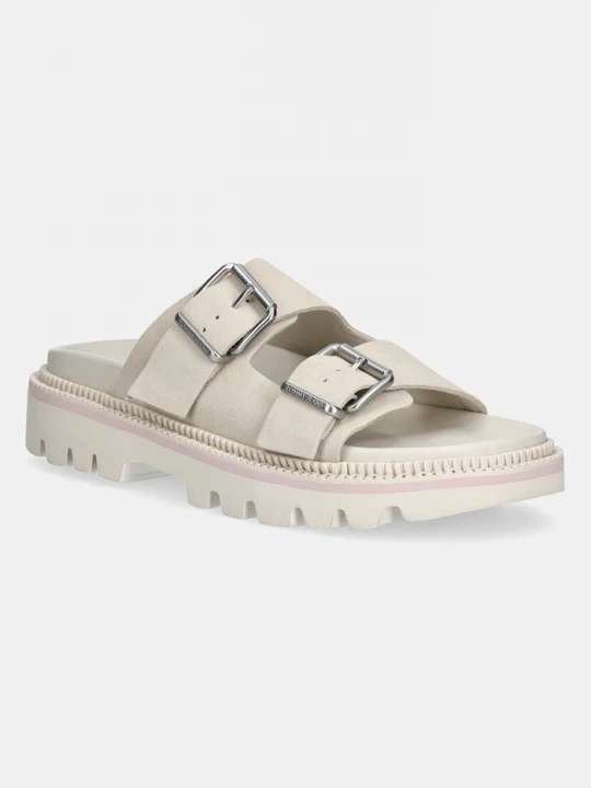 Obrázek produktu Tommy Jeans Semišové pantofle DOUBLE STRAP SANDAL SUEDE béžová