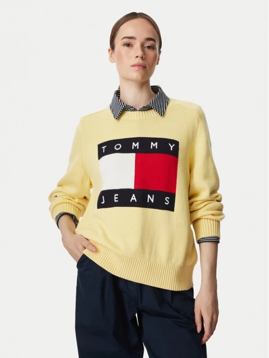 Obrázek produktu Tommy Jeans Svetr Flag DW0DW23450 Světle žlutá Regular Fit