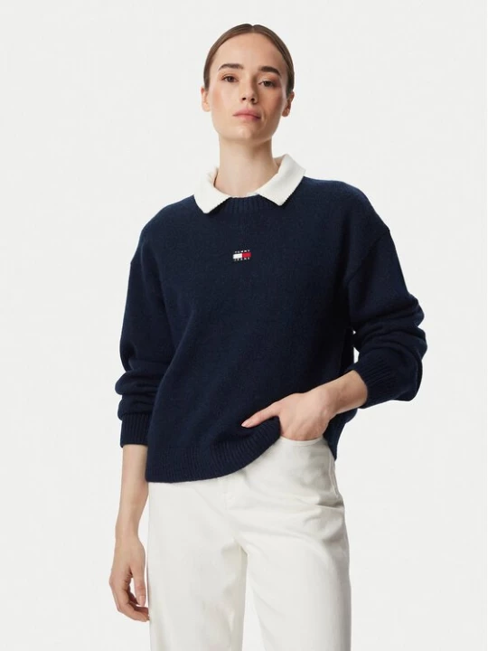 Obrázek produktu Tommy Jeans Svetr Fluffy Badge DW0DW23831 Tmavomodrá Regular Fit