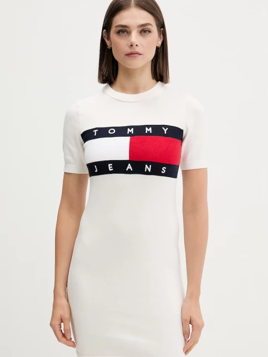 Obrázek produktu Tommy Jeans svetrové šaty bavlněné béžová